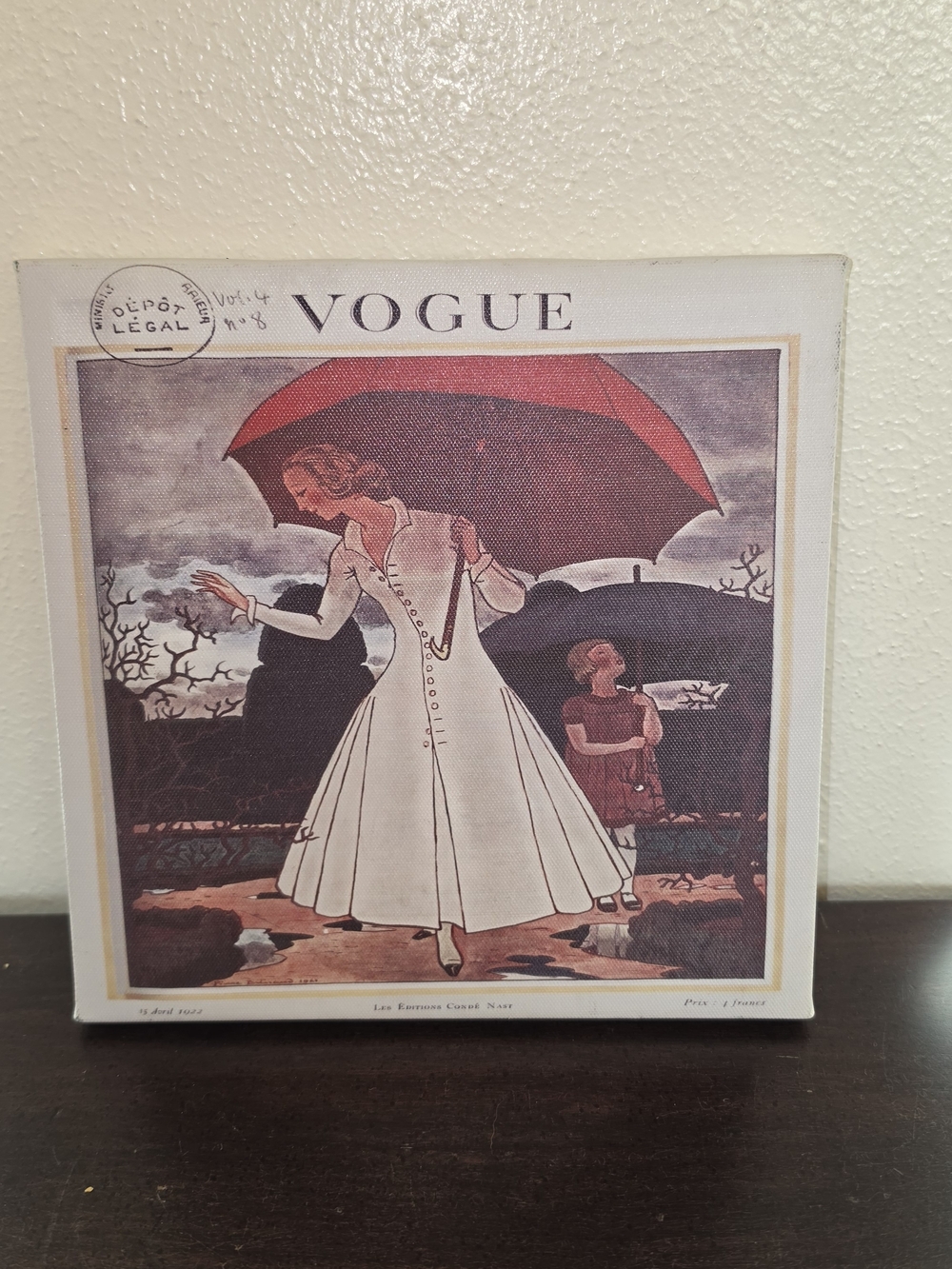 Vogue Canvas Cover Art April 1922— Woman with Red Umbrella and White Dress
